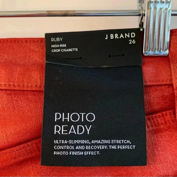 J Brand Ruby High Rise Crop Cigarette Pants Phenomena Sz 26 Red Coated jeans NWT - Picture 7 of 11